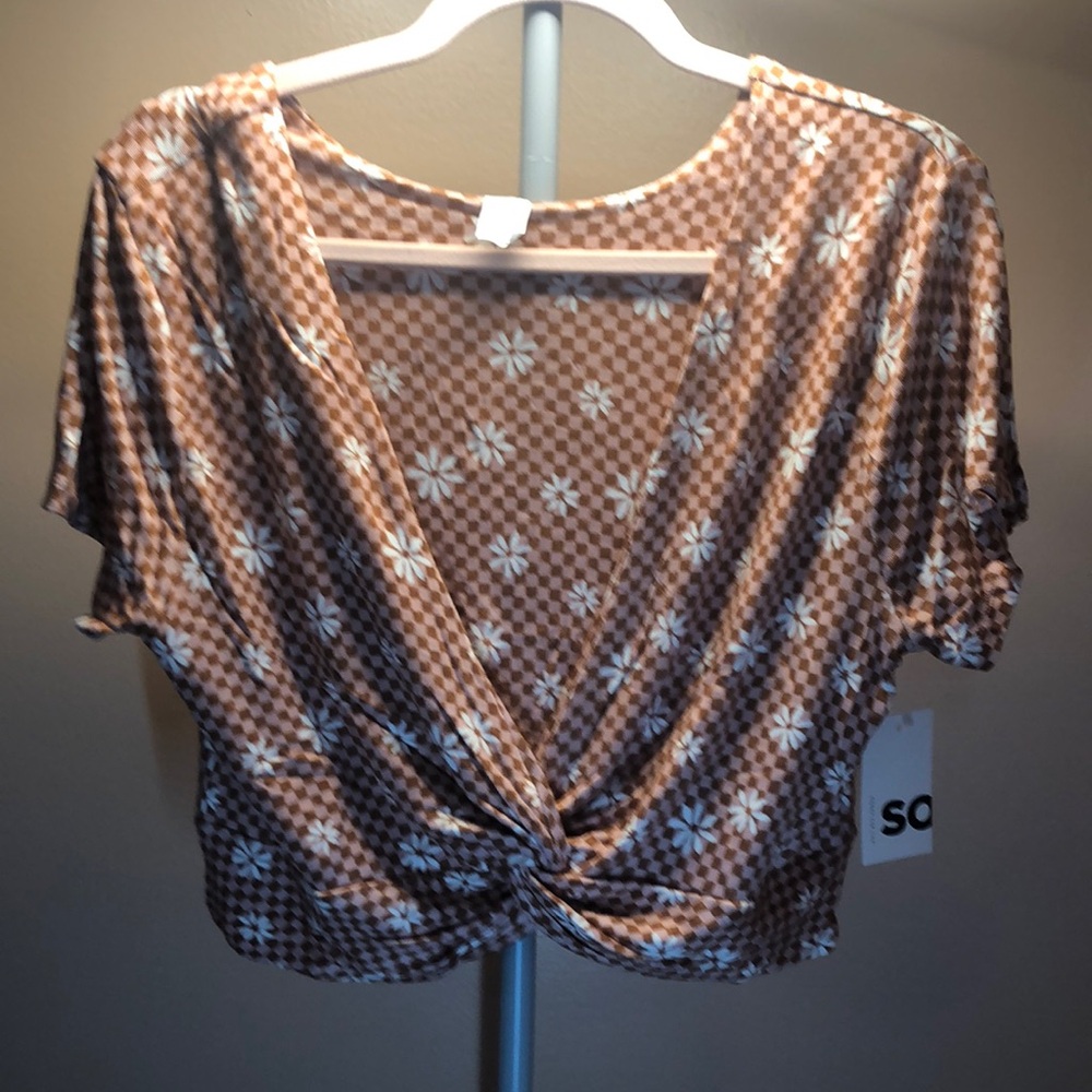 Brown and White Floral Women's Top